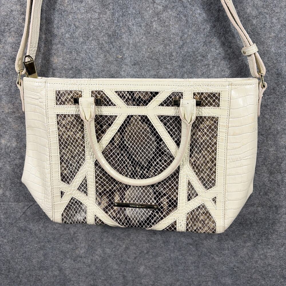 Brahmin Priscilla Satchel Natural Leighton Handbag Purse‎ Snakeskin Taupe